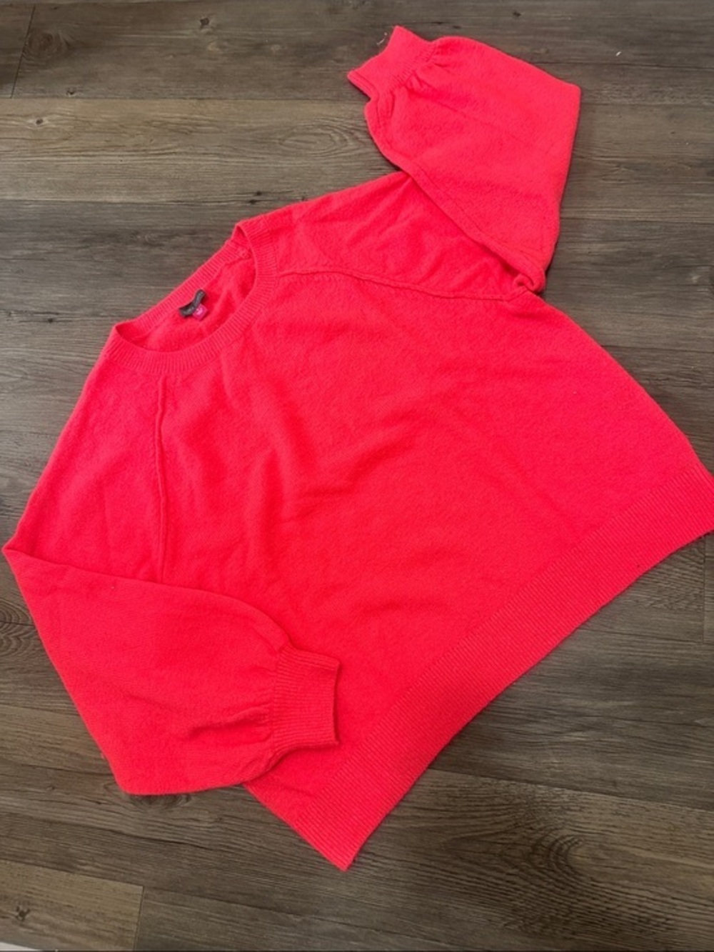 Vince Camuto Bright Hot Pink Crewneck Sweater with Balloon Sleeves. L. Like New!